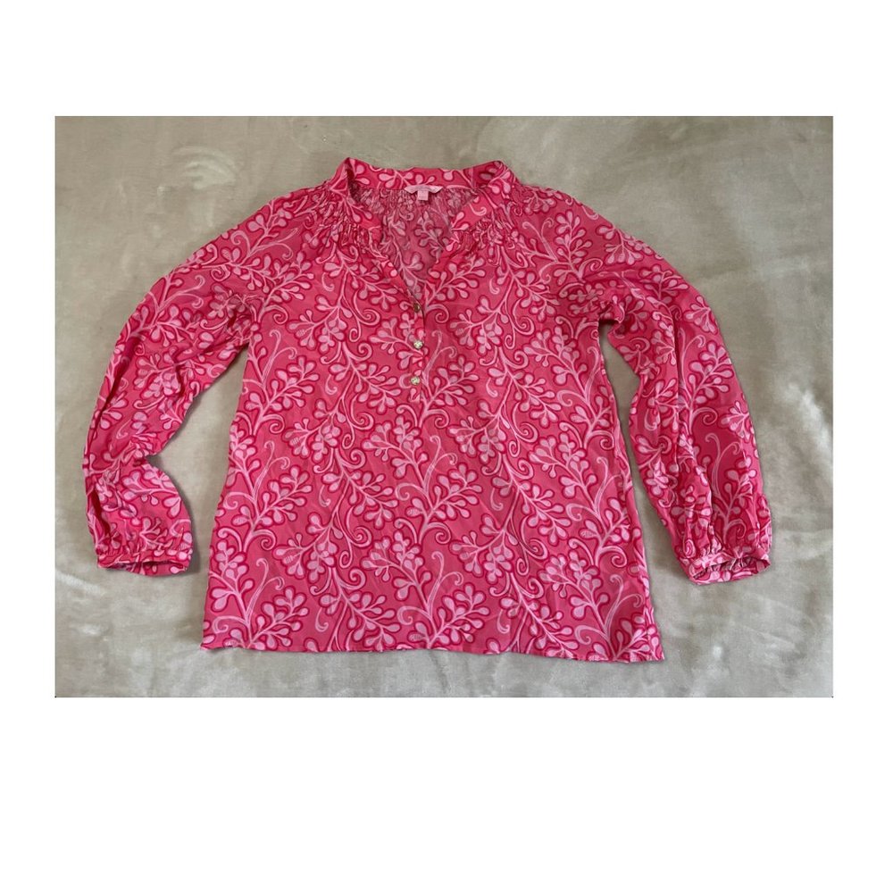 Lilly Pulitzer Pink Swirl Silk Elsa Top size 6